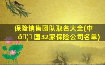 保险销售团队取名大全(中 🦉 国32家保险公司名单)